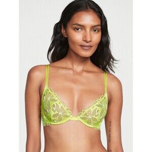 Victoria’s Secret Very Sexy Fishnet Lace Peekaboo Low Cut Demi Bra Limelight 36B